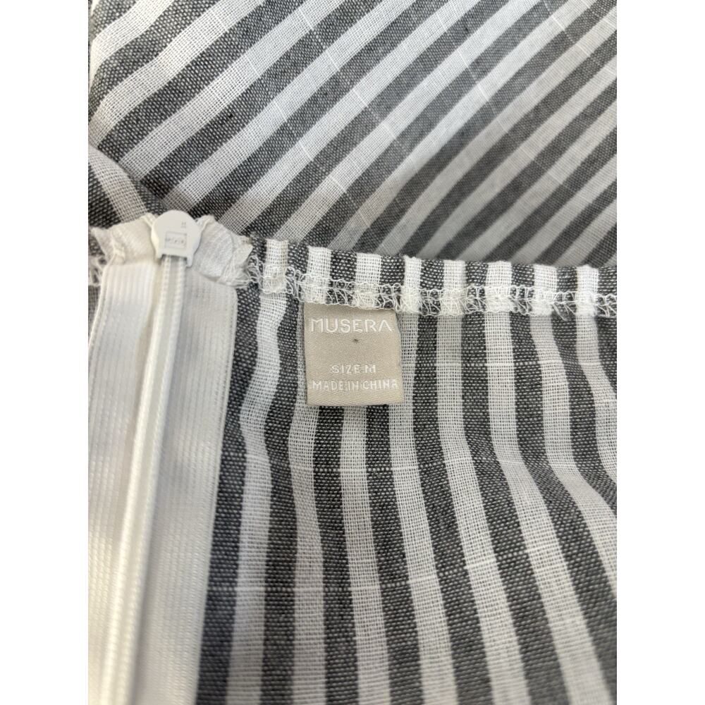 Musera Strapless Maxi Dress Medium Gray White Stripe Pockets Coastal Grandmother - Picture 7 of 10